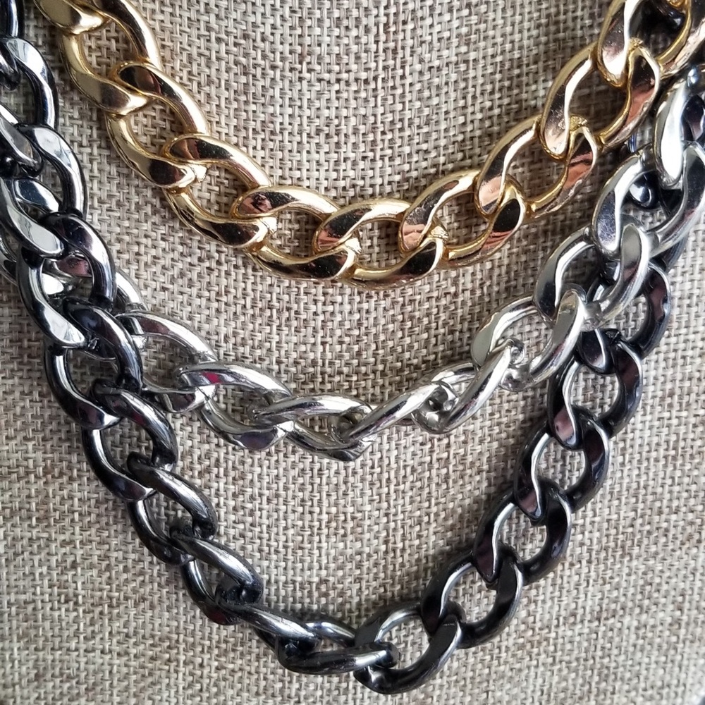 Chunky Mixed Metal Layered Chain Necklace